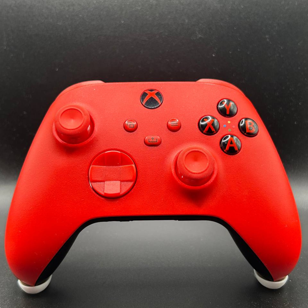 Custom red Xbox performance controller UK by Control Freakz featuring Hall Effect TMR thumbsticks, mouse click triggers, rear paddles and competitive gaming upgrades.
