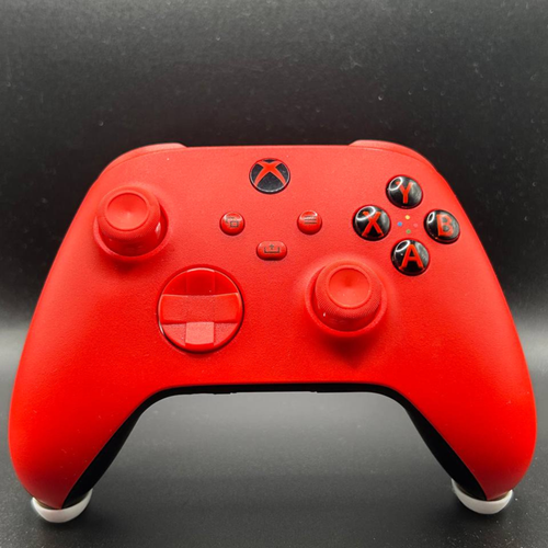 Custom red Xbox performance controller UK by Control Freakz featuring Hall Effect TMR thumbsticks, mouse click triggers, rear paddles and competitive gaming upgrades.