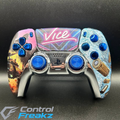 Custom ps5 vice performance controller UK by Control Freakz featuring Hall Effect TMR thumbsticks, mouse click triggers, rear paddles and competitive gaming upgrades.